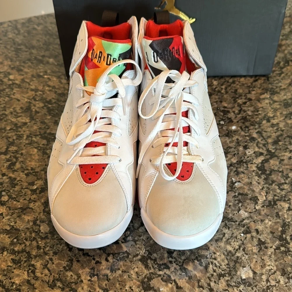 Air Jordan Hare 7 Retro White and Red Sneakers EUC 10.5
